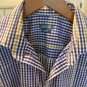 Kenneth Cole Reaction Purple, Yellow & White Plaid Button-Down Shirt